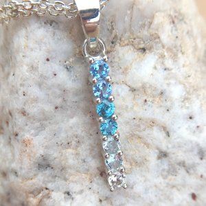 Blue Topaz Ombre Pendant .925 Genuine Gemstones Sterling Silver